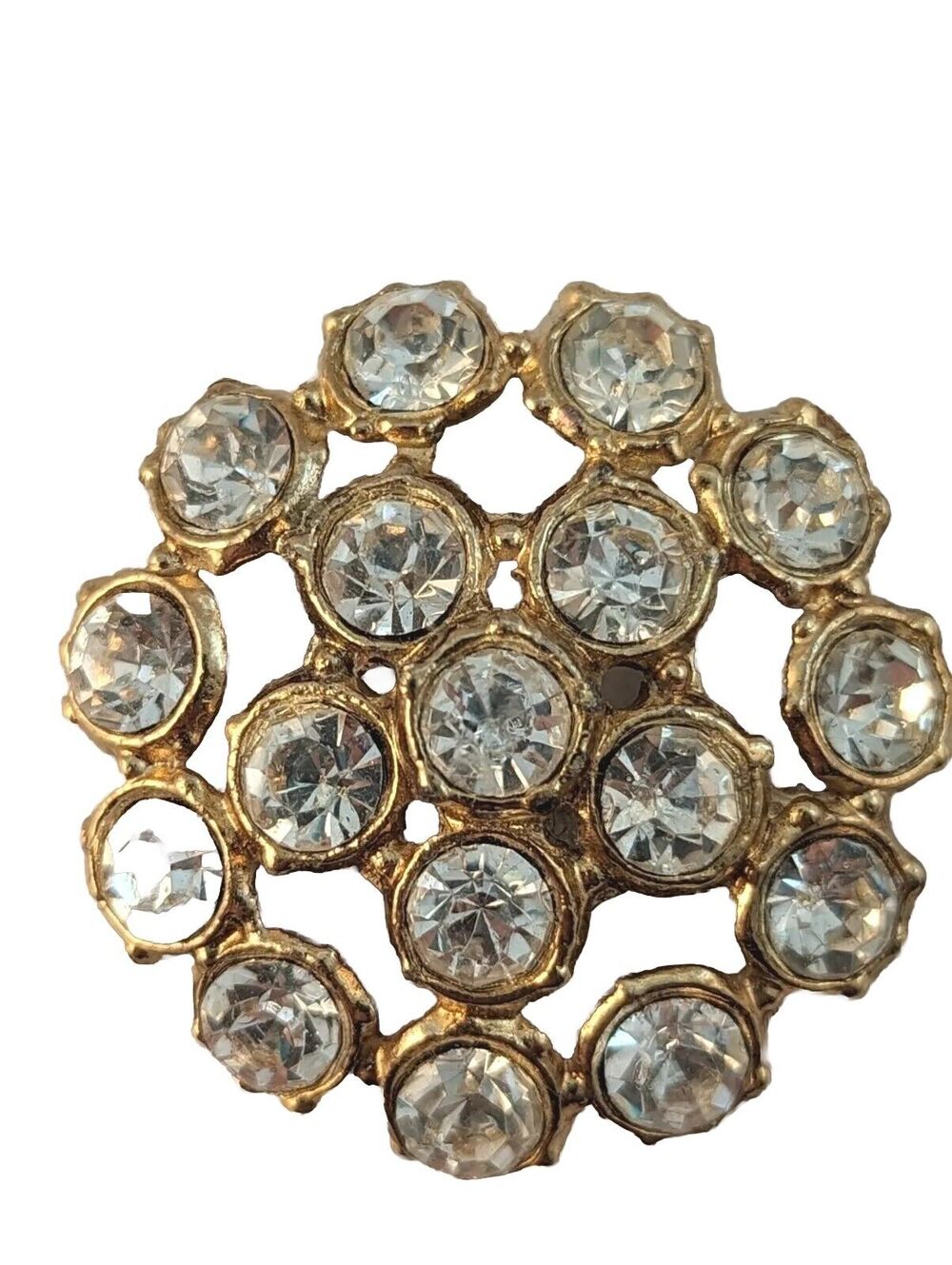 Vintage 4 Rhinestone Lge 1 1/4" Buttons Perfect Cond Clear Rhinestones Vermeil